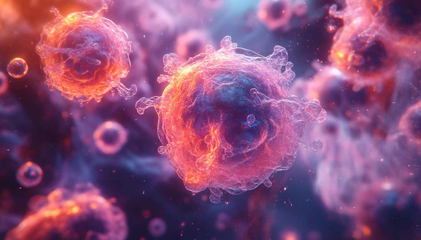 Microscopic Virus Cell 4K Desktop Background, Purple Abstract Wallpaper