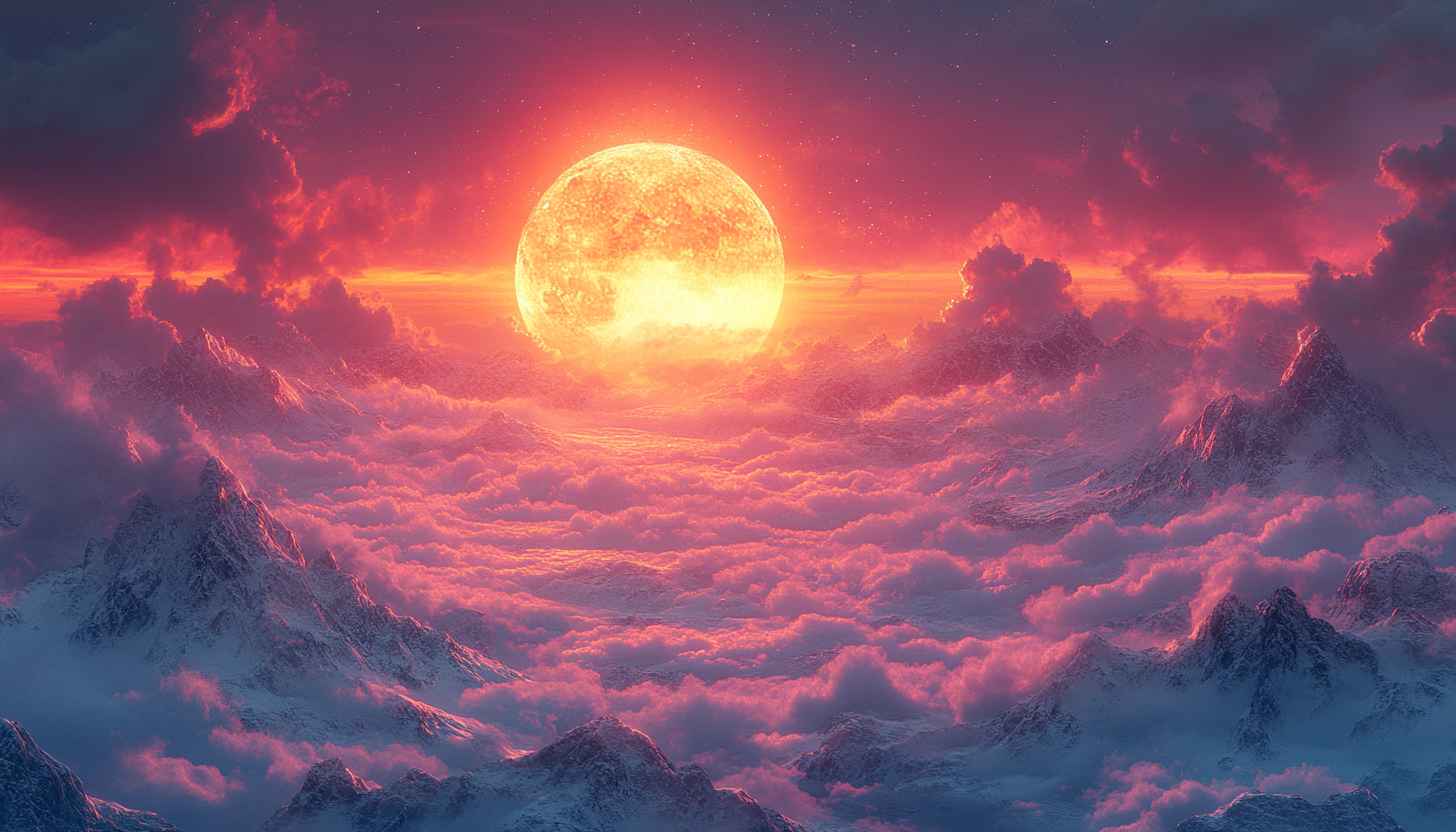 Full Moon Rising Over Snowy Mountains 4K Desktop Wallpaper