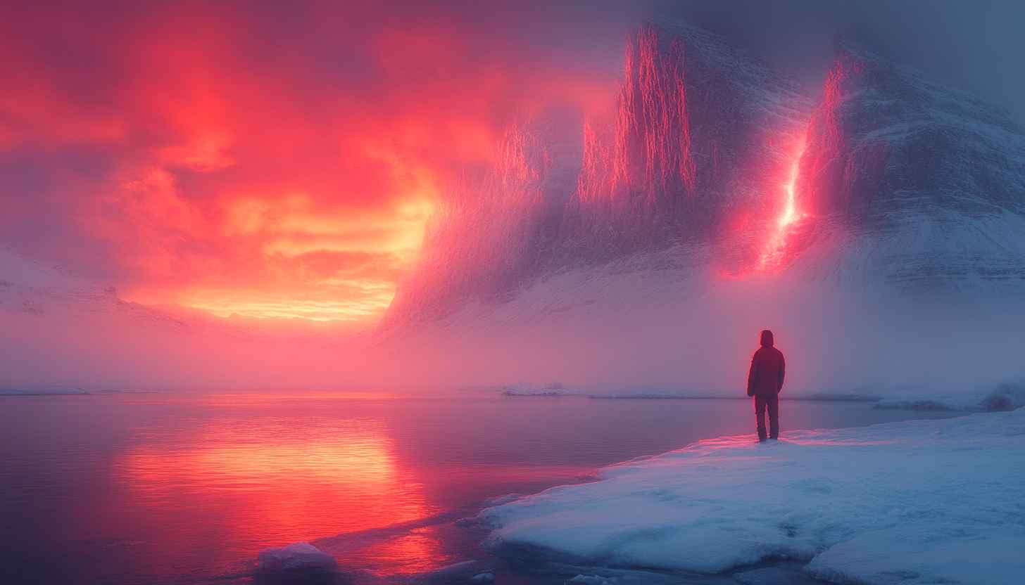 Dramatic Arctic Sunset Landscape Mobile Wallpaper, Red Sky Background