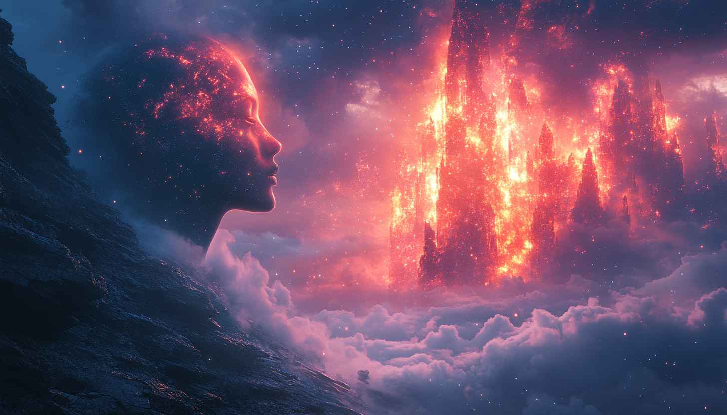 Glowing Female Silhouette with Starry City 4K Desktop Wallpaper