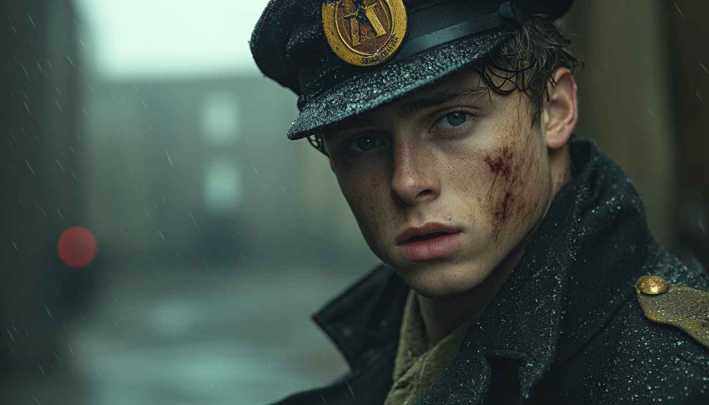Officer Portrait Wallpaper 4K, Rainy Day Background, Emotional Mobile Wallpaper