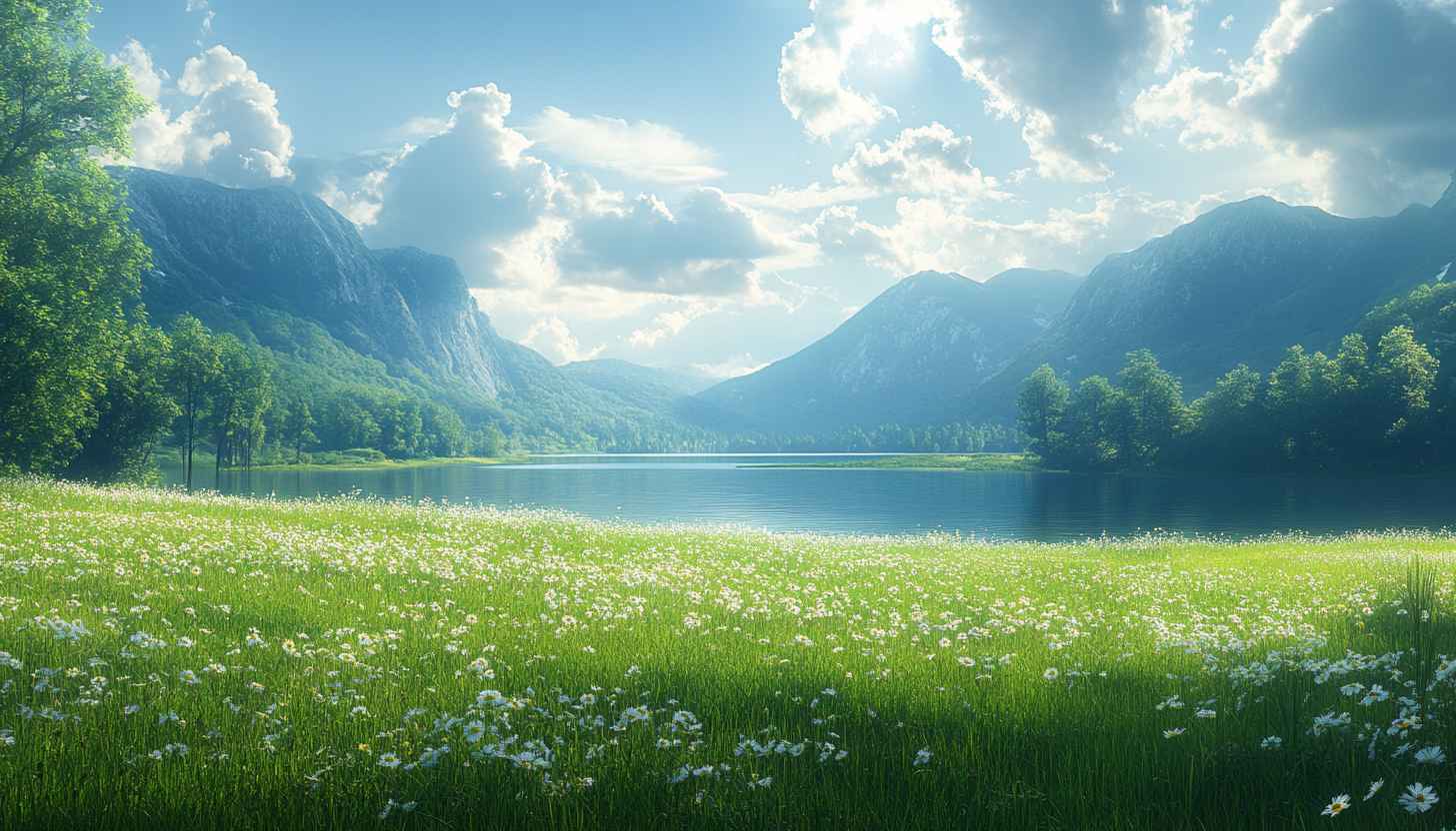 Lakeside Meadow 4K Desktop Backgrounds - Free Floral Wallpaper