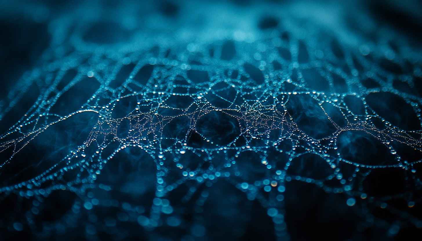 Blue Dew Drops on Spiderweb Mobile Phone Background Wallpaper