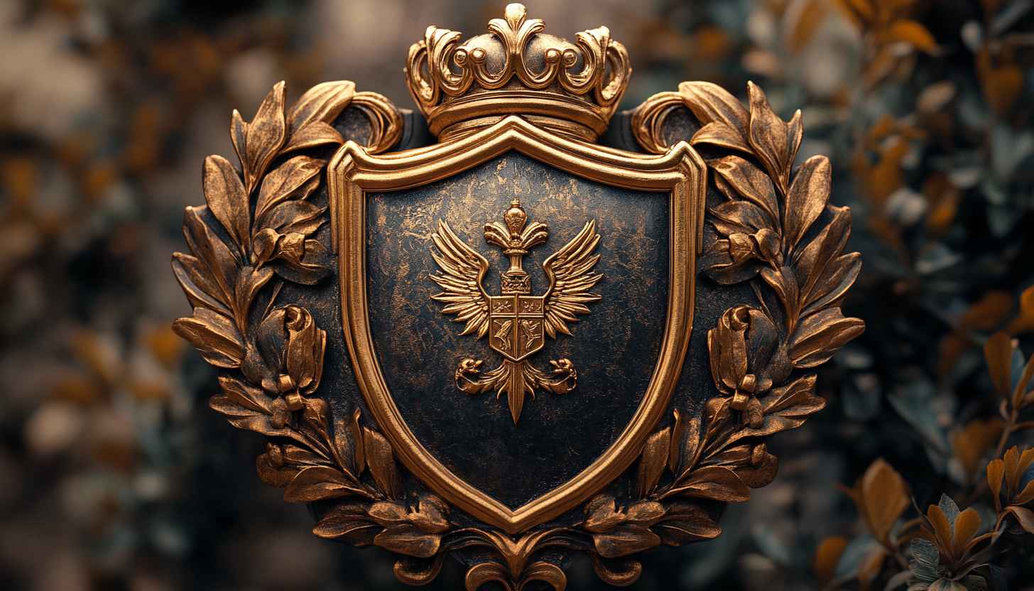 Golden Crown Shield Emblem 4K Desktop Background Art Wallpaper