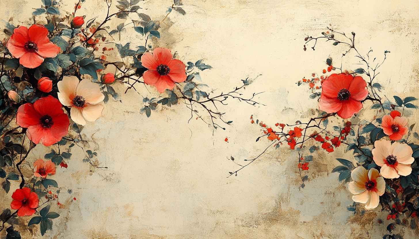 Floral Painting Art 4K Desktop Background Red Flowers Wallpaper