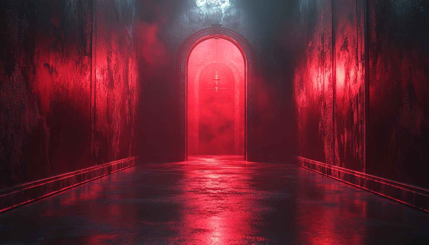 Eerie Red Lit Corridor 4K Desktop Wallpaper Mobile Background