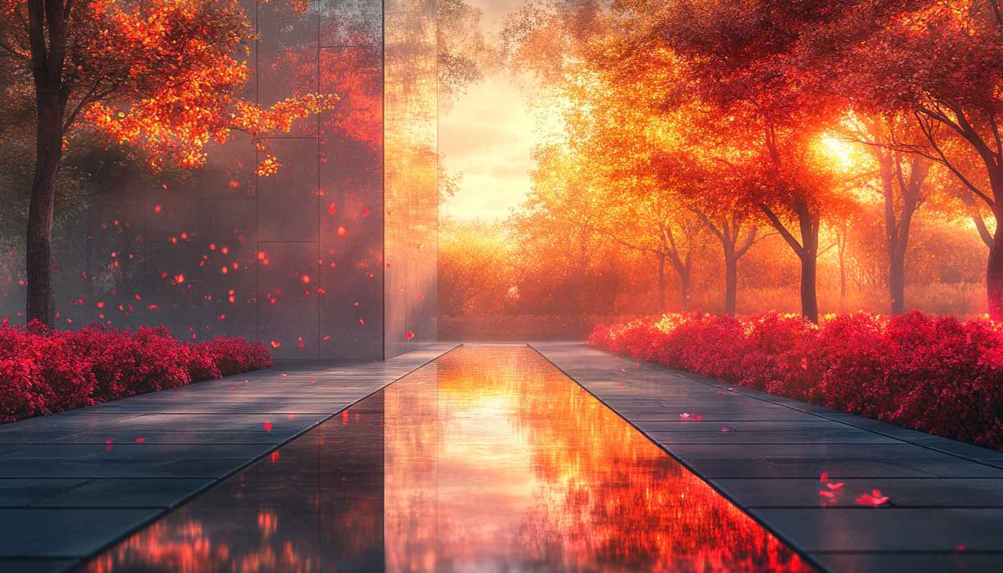 Autumn Red Foliage Path 4K Desktop Landscape Background Wallpaper