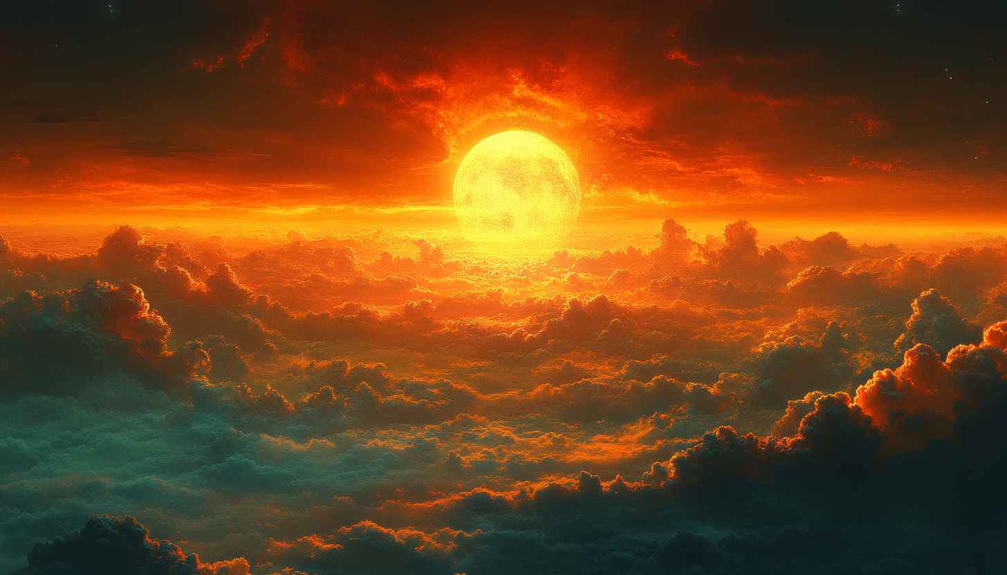 Fiery Sunset Moon Mobile Wallpaper, Orange Clouds 4K Desktop Background