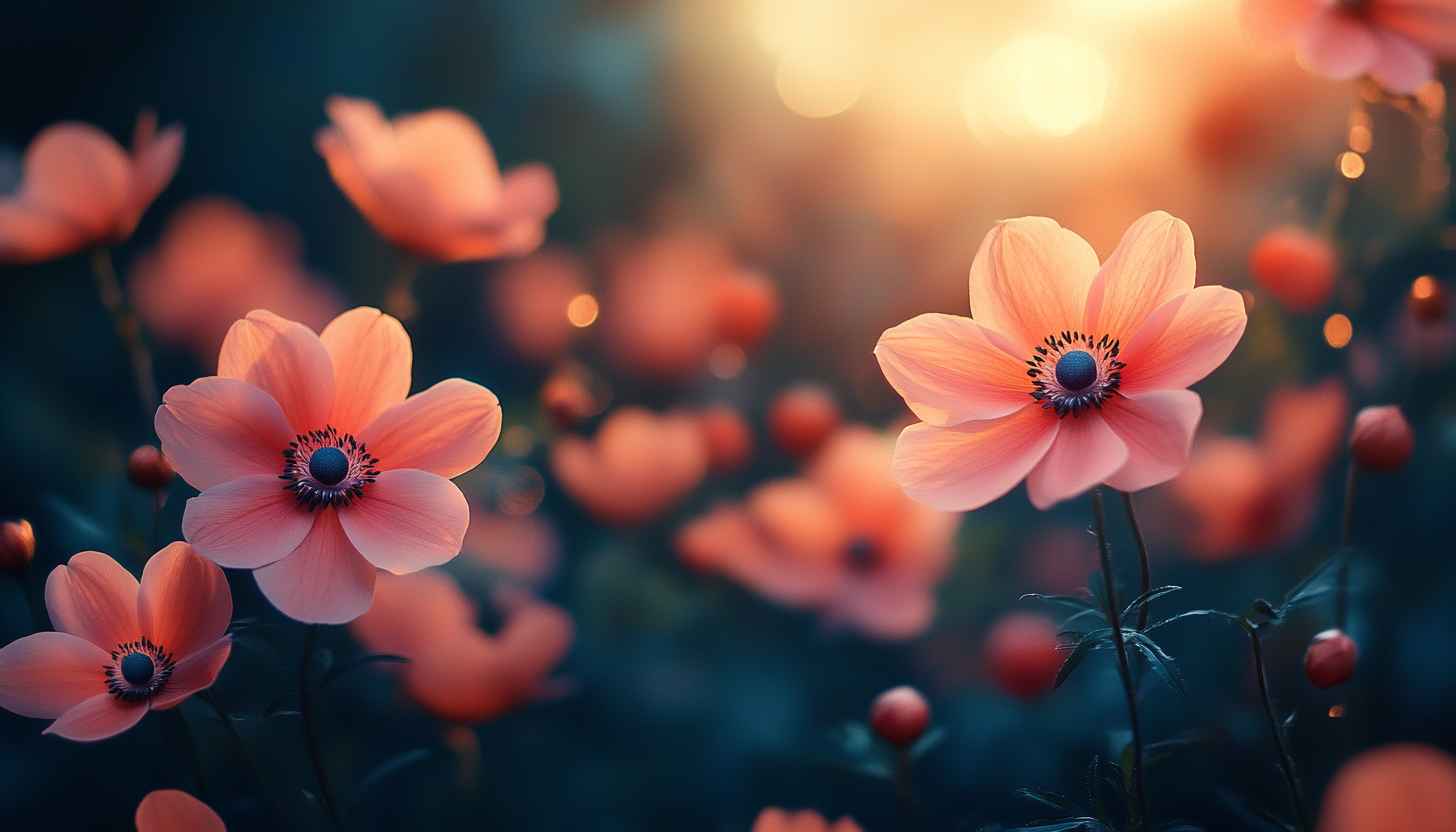 Peach Flowers Field 4K Wallpaper for Desktop and Mobile