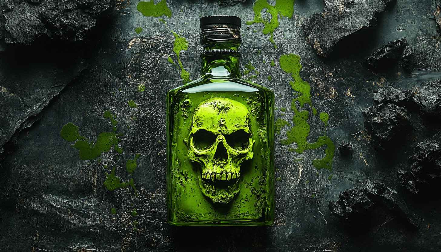 Green Skull Bottle Wallpaper, Halloween Mobile Background, Poison Desktop Image