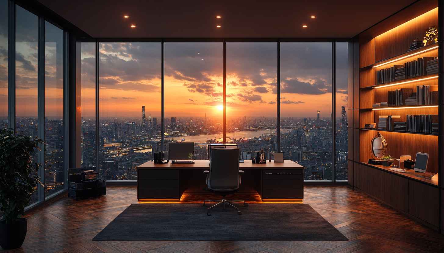 Luxury Office Sunset View 4K Desktop Background Wallpaper