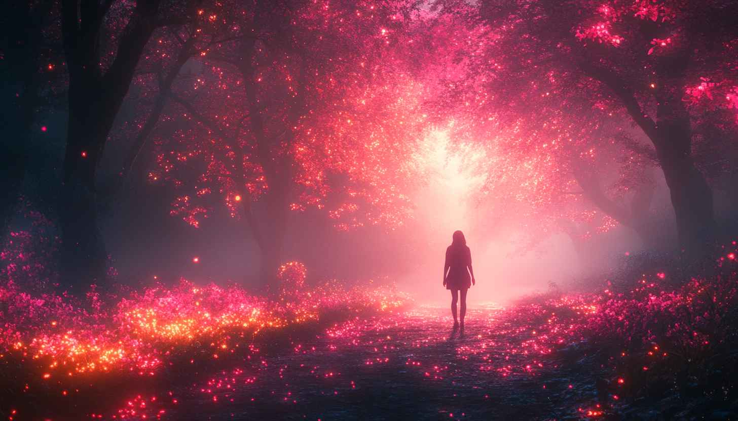 Pink Forest Girl Silhouette 4K Mobile and Desktop Wallpaper