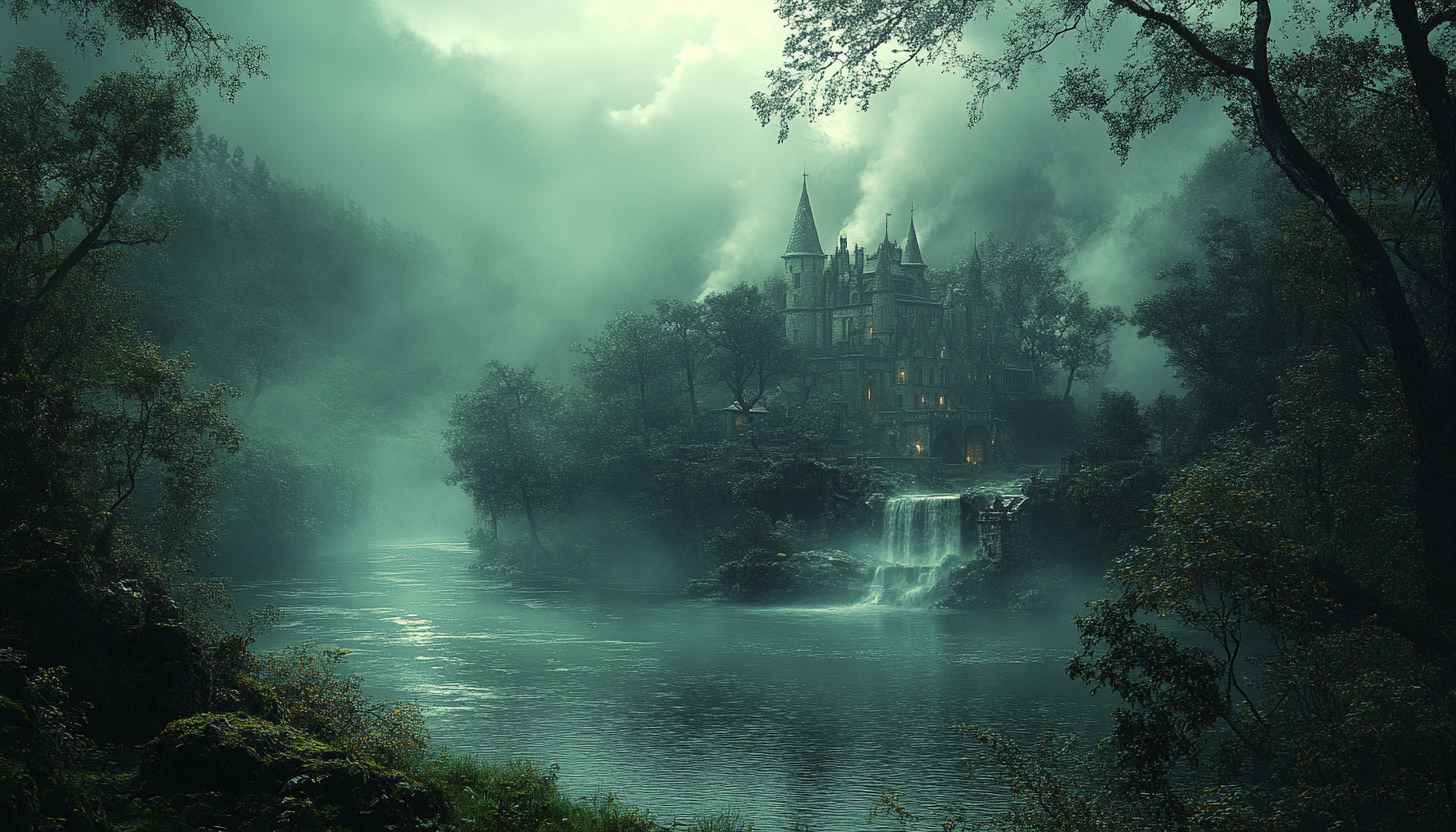 Mystical Castle Lakeside Mobile Wallpaper Dark Forest 4K Background