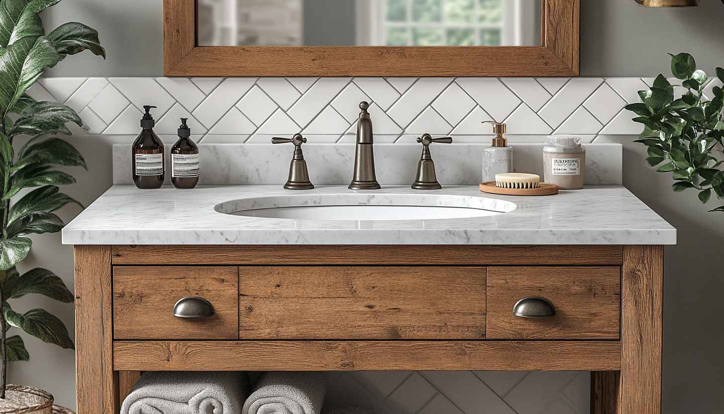 Bathroom Vanity Unit with Marble Top 4K Desktop Wallpaper