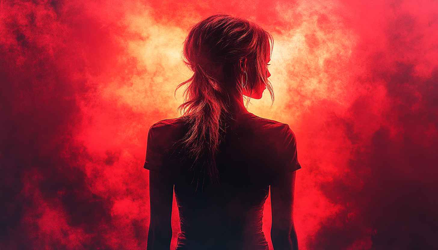 Woman in Red Smoke Mobile Wallpaper, Dark Cinematic Background