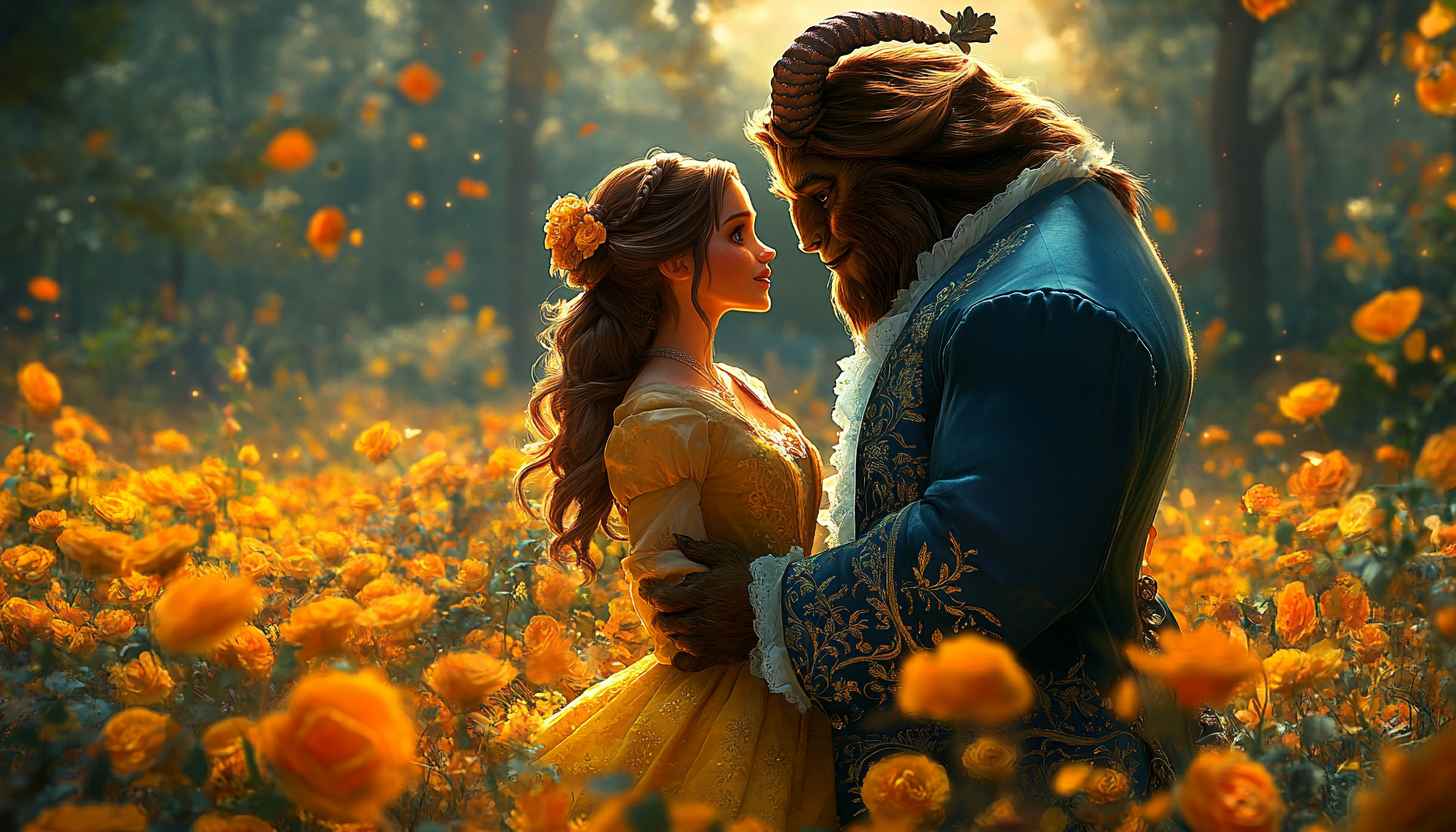 Beauty and the Beast Floral Romance Free Mobile Wallpaper