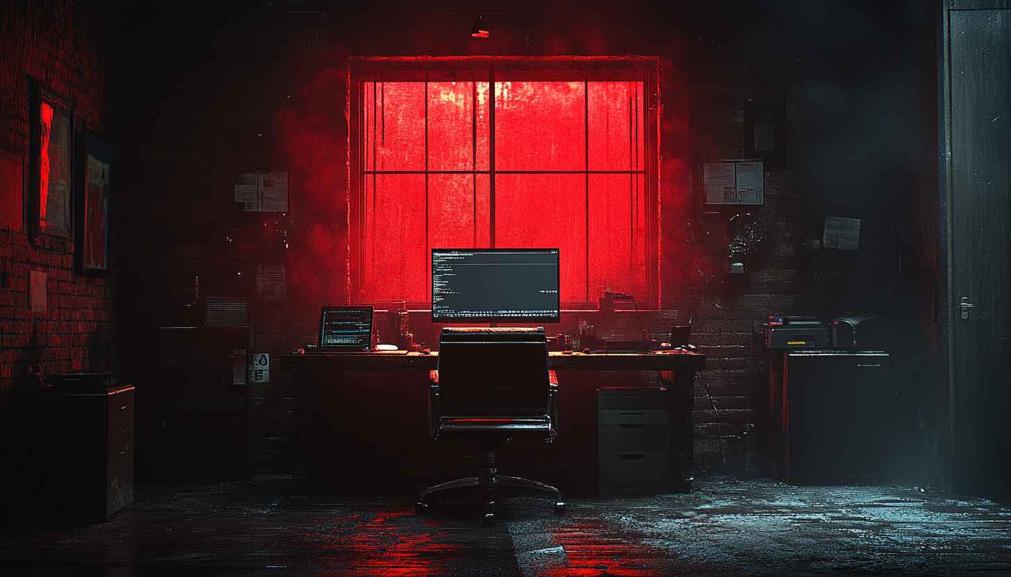 Dark Coded Room Aesthetic Wallpaper, Red Lighting 4K Background