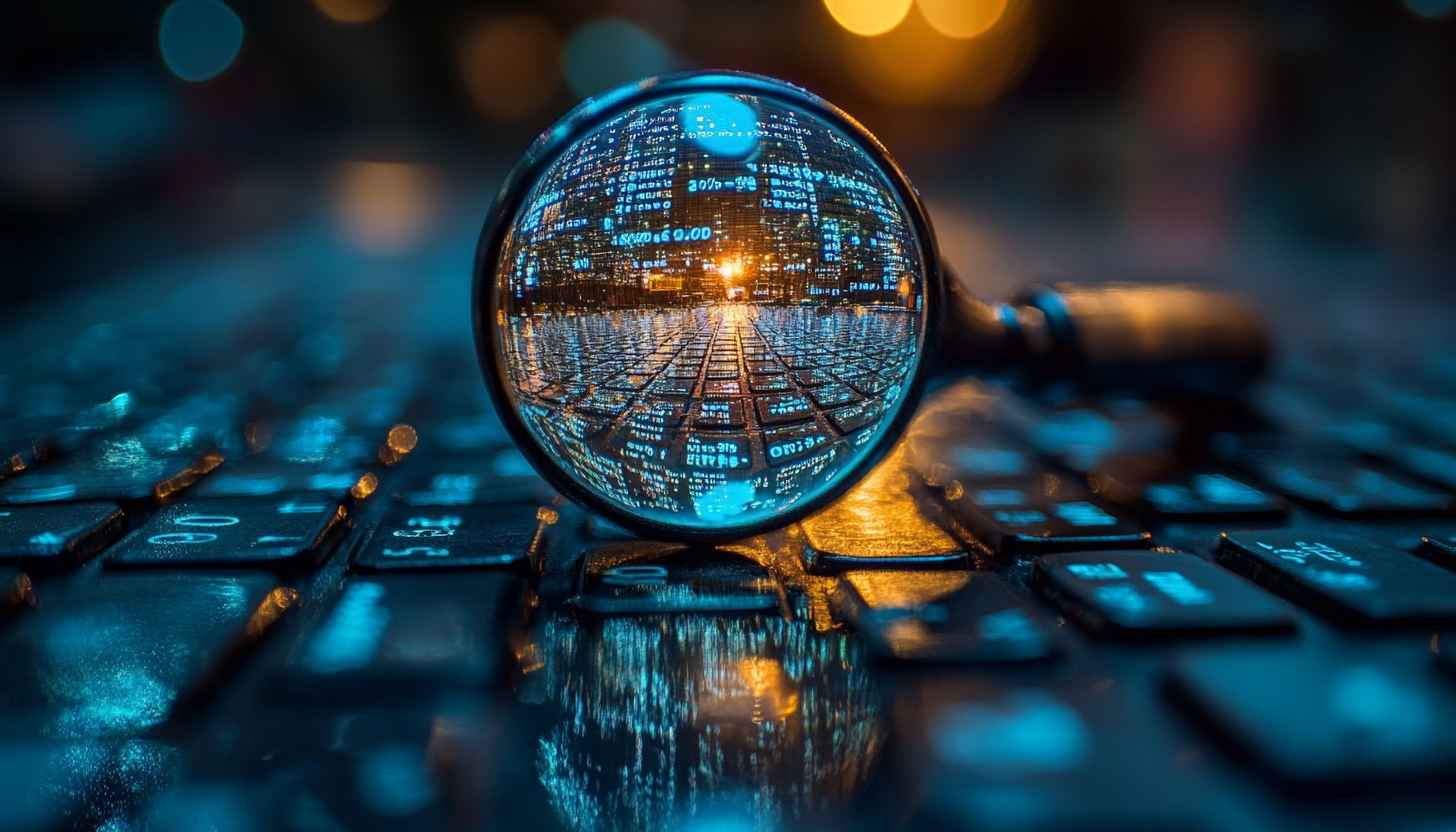Futuristic Tech Keyboard Reflection, Digital Cityscape Mobile and Desktop Wallpaper