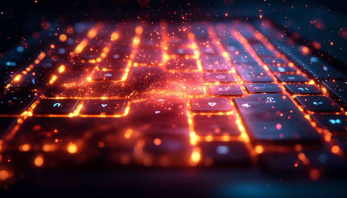 Glowing Keyboard Wallpaper, Orange and Blue Lit Keys Desktop Background