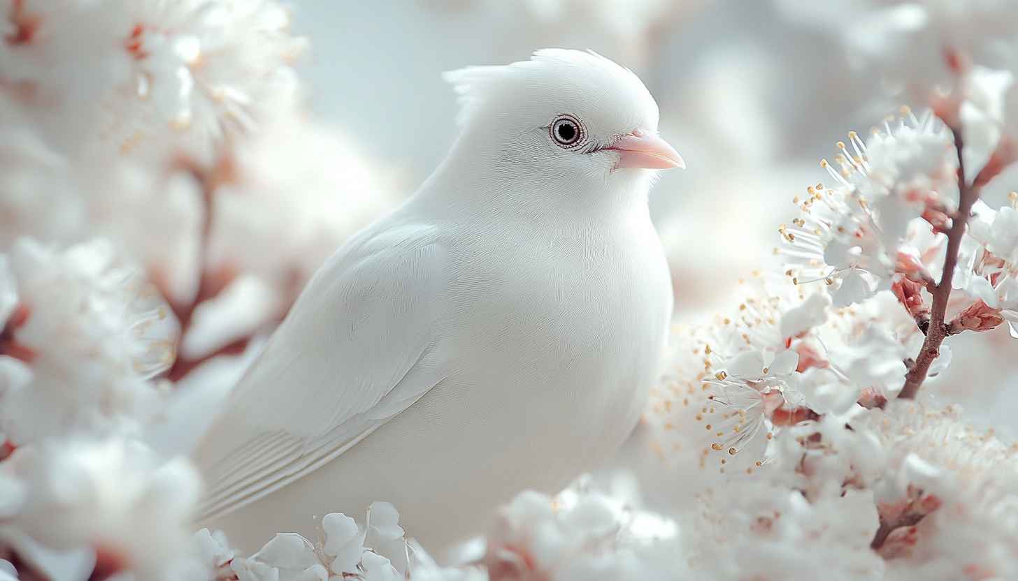 White Dove with Cherry Blossoms Mobile Wallpaper Free Download