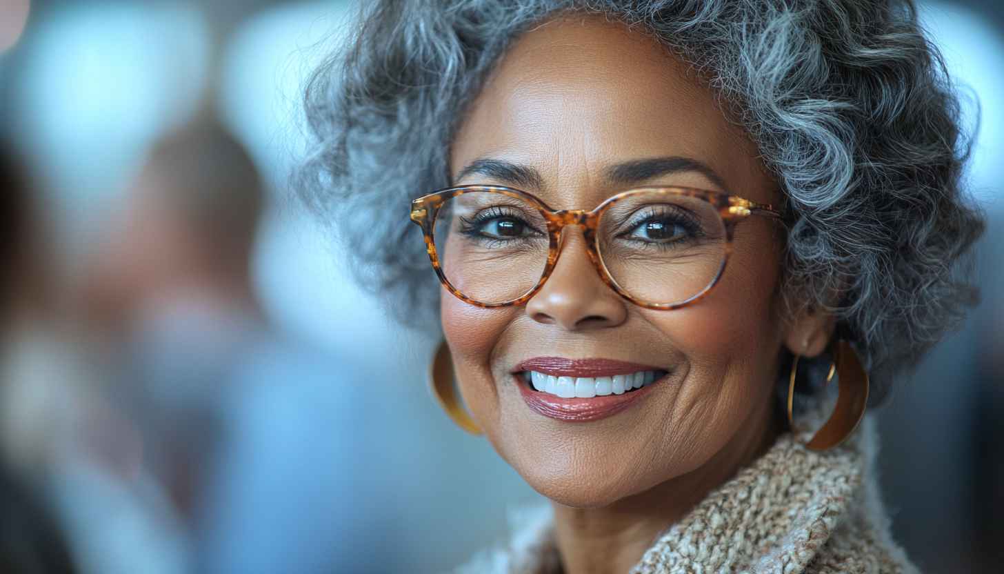 Smiling Woman in Glasses Portrait for 4K Desktop Background