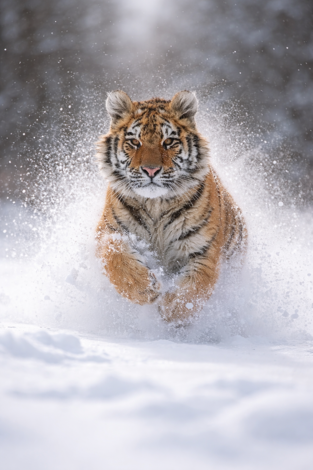 Majestic Siberian Tiger Running in Snow Mobile Wallpaper Free