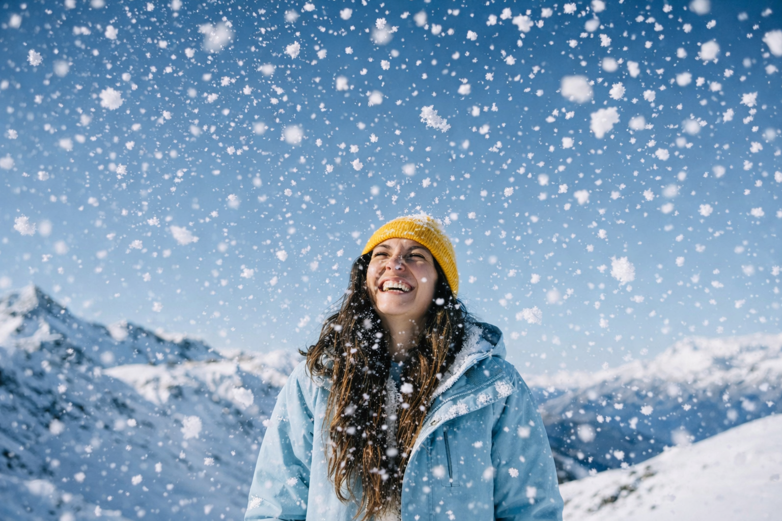 Winter Snowflakes Woman Smiling Mobile Wallpaper Festive Season Background