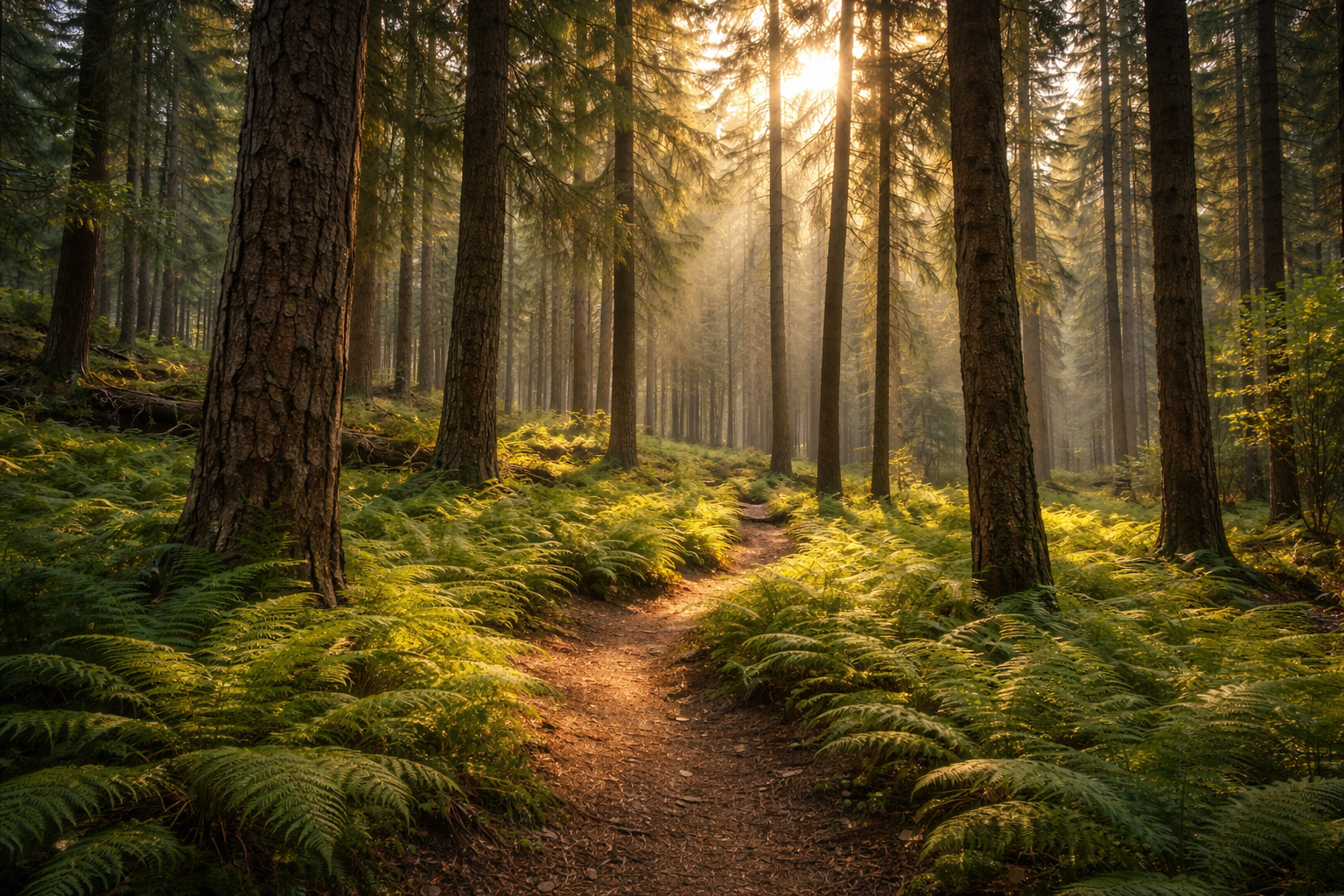 Sunlit Forest Path 4K Desktop Background Mobile Wallpaper Free