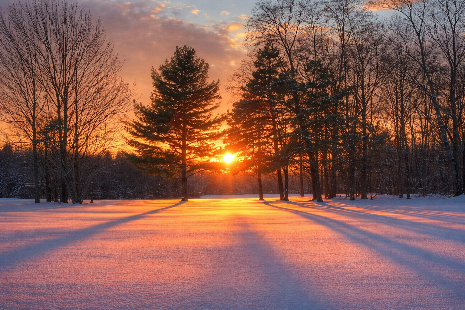 Golden Hour Winter Landscape Free 4K Desktop Wallpaper Background