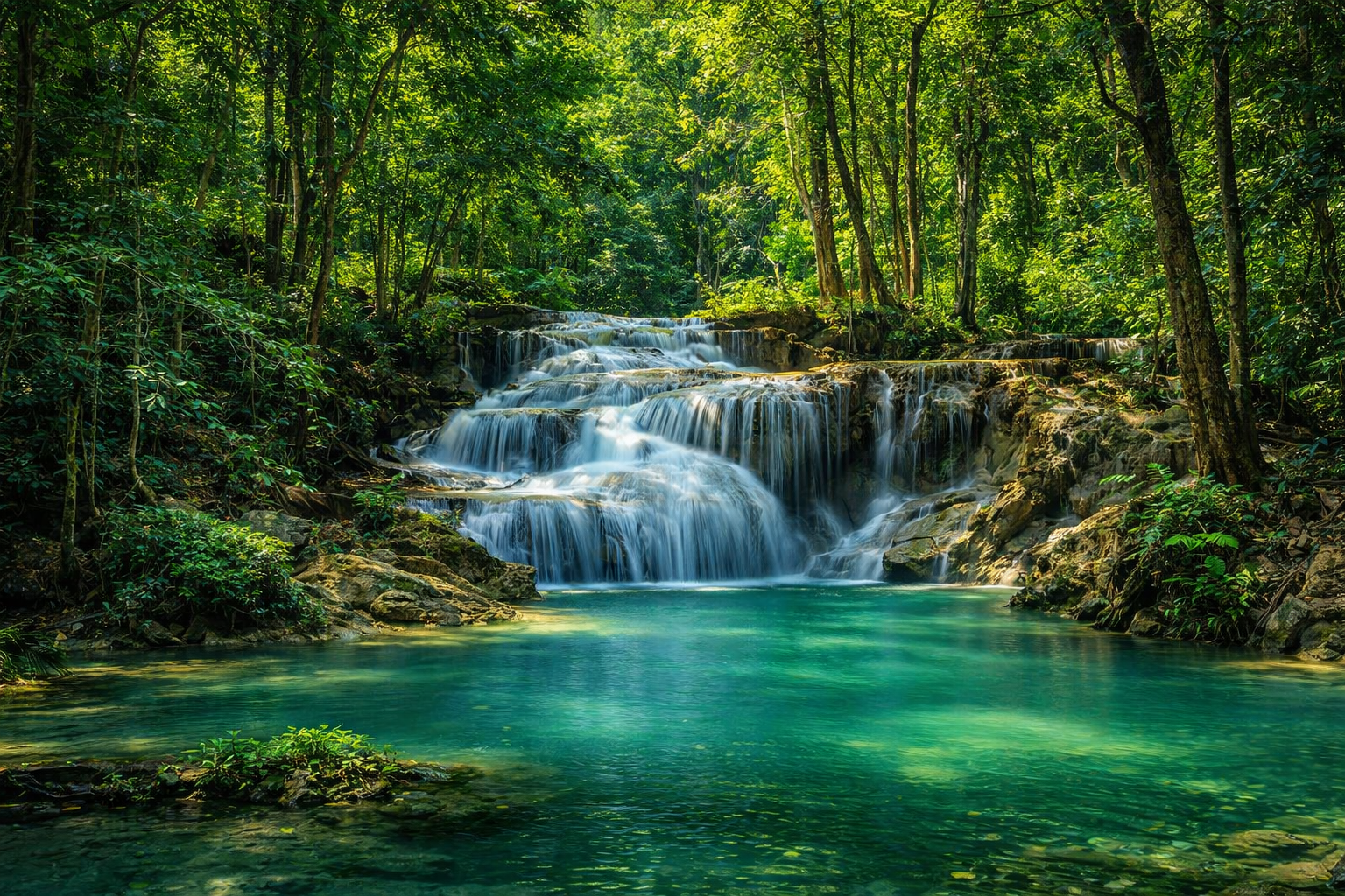Erawan Waterfall Thailand Wallpaper 4K Desktop Backgrounds Nature Photography