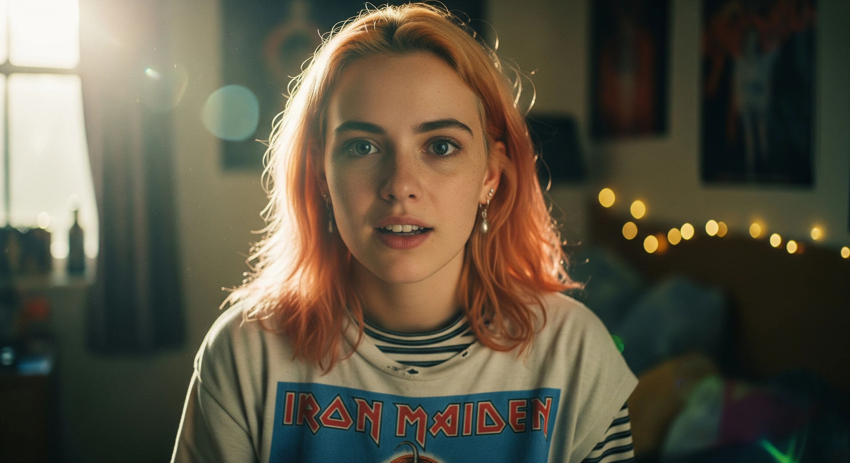 Stunning Pink Haired Girl in Iron Maiden T-Shirt - Free 4K Desktop Background