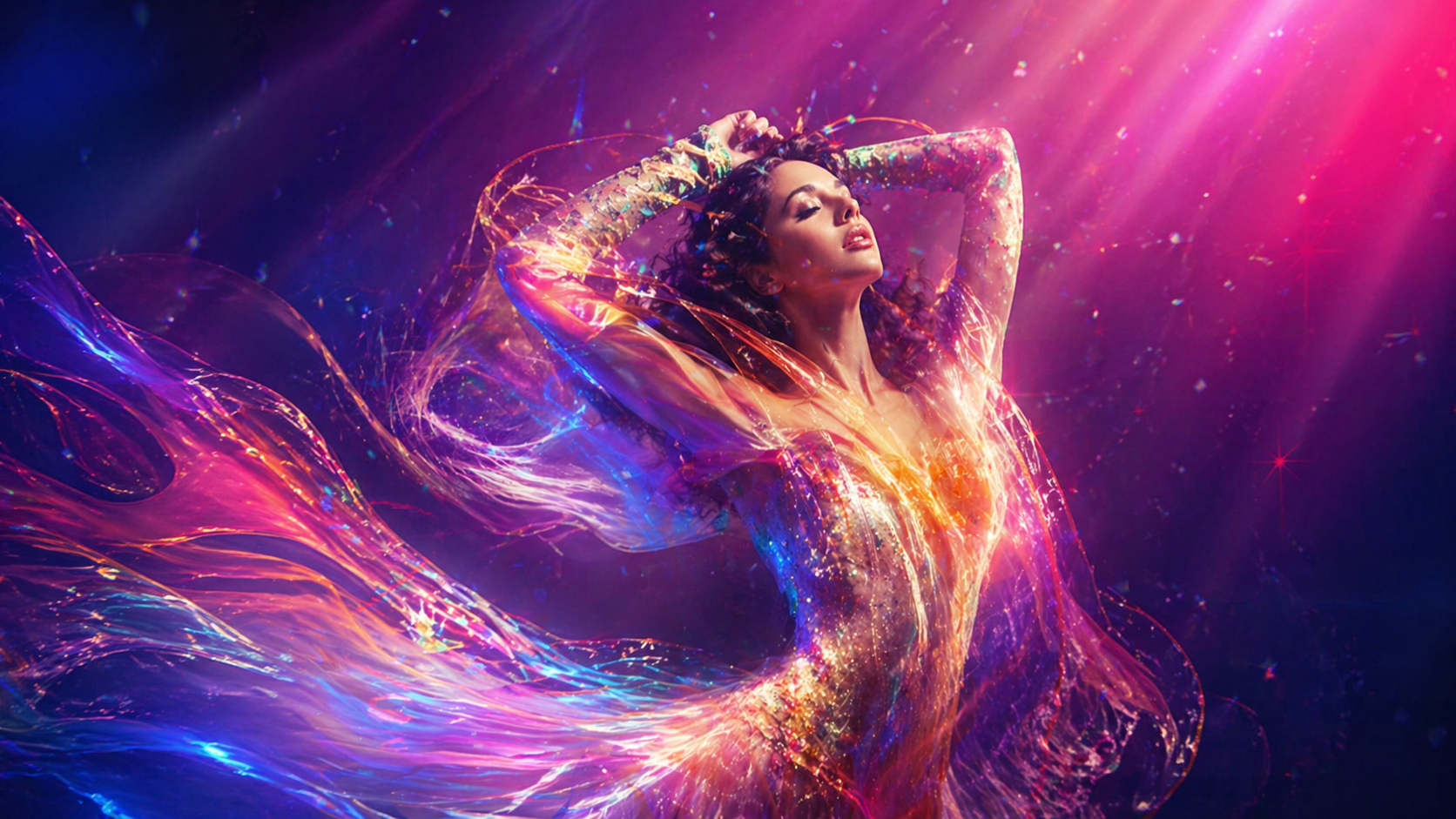 Ethereal Woman with Glowing Hair Desktop Wallpaper