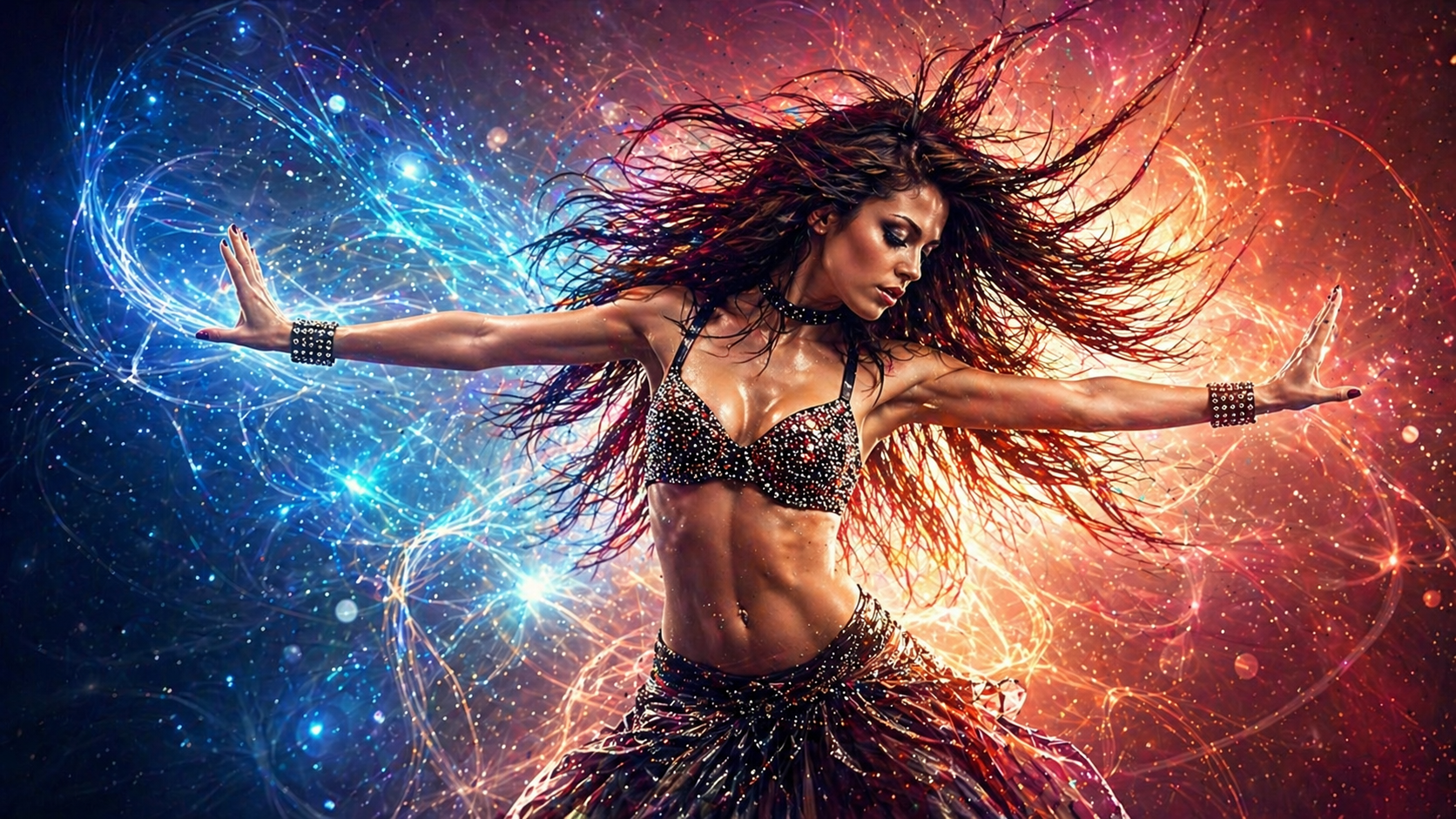 Fiery Belly Dancer in Ethnic Costume Wallpaper