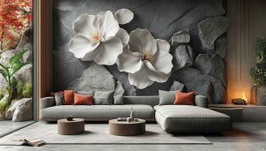 Living Room Flowers Wallpaper, Interior Design 4K Wallpaper