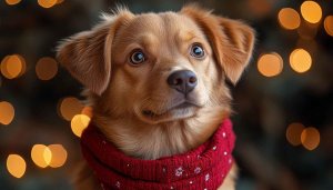 Cute Dog Christmas Wallpaper, Winter Holiday Pet Portrait Background