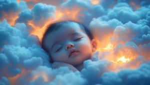 Cute Baby Wallpaper: Sleeping Baby with Clouds 4K Wallpaper