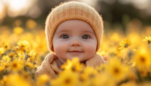 Cute Baby Wallpaper: Adorable Child in Yellow Flowers Field