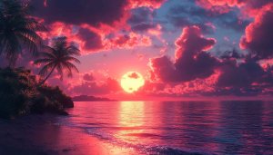 Tropical Beach Sunset Wallpaper, Ocean View Desktop Background