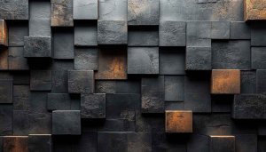 3D Block Wallpaper: Dark Stone Cube Texture for Desktop