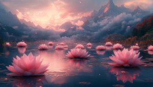 Lotus Flower Lake Wallpaper, Mountain Scenery, Nature 4K Wallpaper