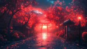 Red Aesthetic Torii Gate Wallpaper, Japan Landscape 4K Wallpaper