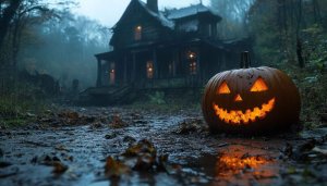 Spooky Halloween Pumpkin House Wallpaper 4k for Desktop and Mobile