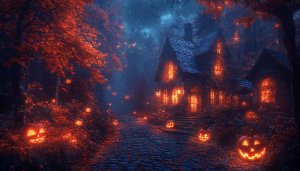 Halloween Wallpaper: Spooky Night, Pumpkin, Haunted House - 4k Wallpaper