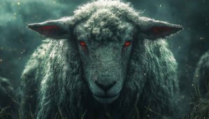 Demon Sheep Wallpaper, Red Eyes, Dark Fantasy Aesthetic, 4k