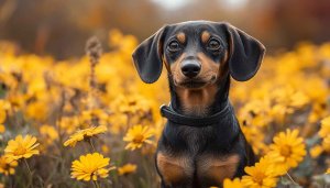 Dachshund Dog Wallpaper: Cute Puppy and Yellow Flowers Background