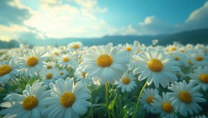 Daisy Flower Wallpaper: White Petals Field Landscape Background Desktop