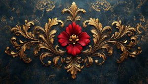Golden Ornament and Red Flower Artistic Wallpaper for Desktop