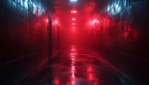 Red and Blue Lit Hallway Architecture Wallpaper for Desktop