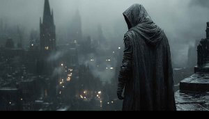 Dark Knight Wallpaper: Gothic City, Hooded Figure, 4K Wallpaper