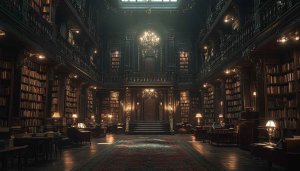 Grand Library Wallpaper: Bookshelf Aesthetic, Dark Academia, Study Room Decor